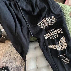 YoungLA Black Joggers with Butterfly Print